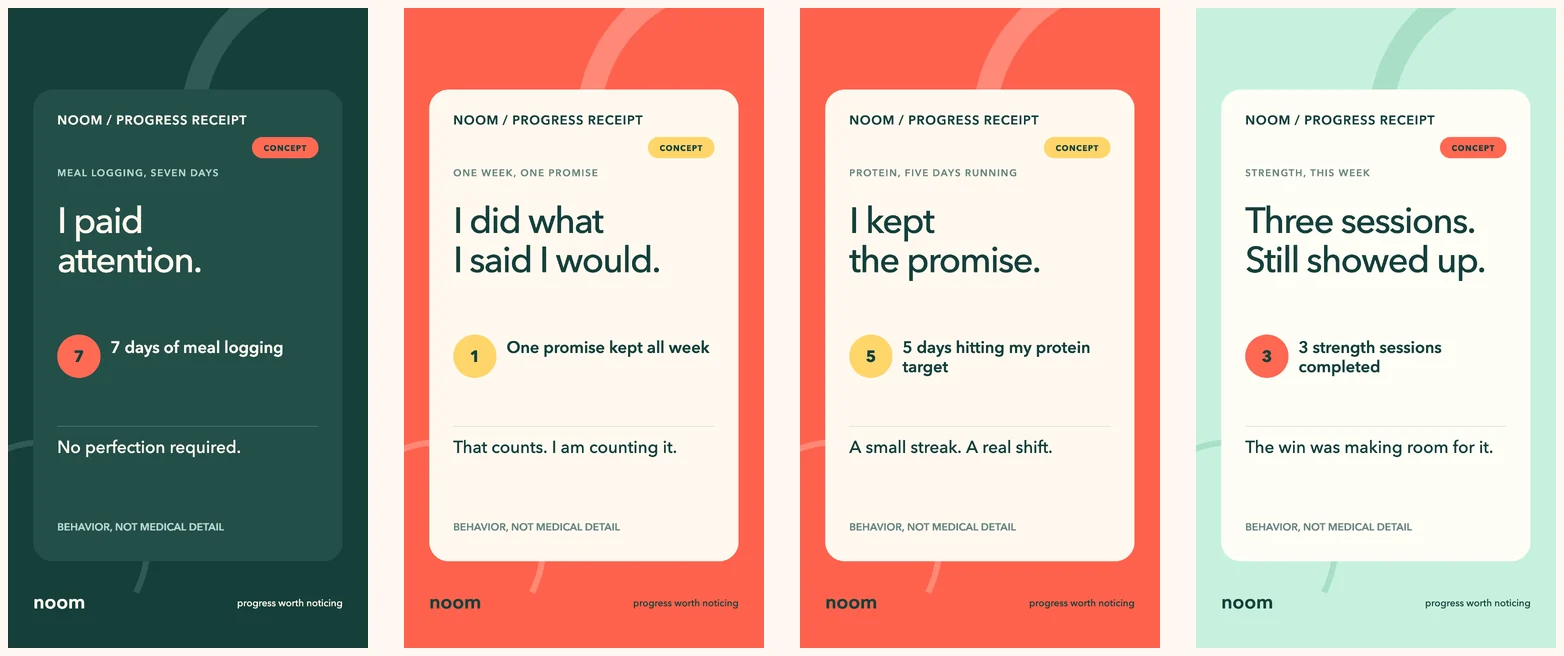 The receipts I threw out: good cards, and all of them about Noom